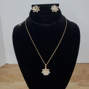 Monet Cluster CZ Necklace and Earrings Set Gold Tone